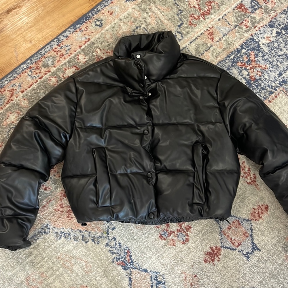 Zara pleather puffer coat